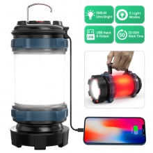LED Camping Lantern, Rechargeable Portable Flashlight 500LM 2400mAh USB Power Bank with 5 Lighting Modes & IPX4 Waterpro